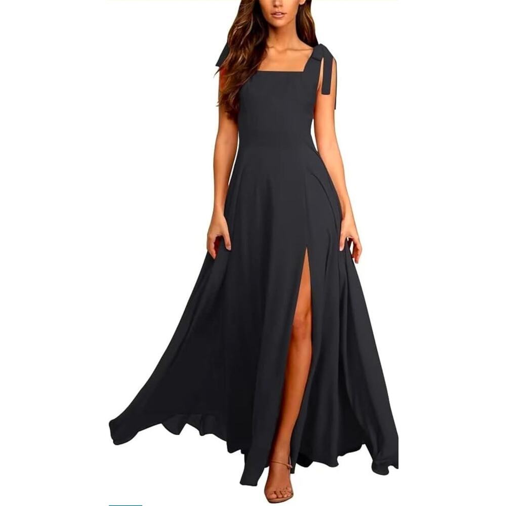 Elegant Black Maxi Dress with Shoulder Ties